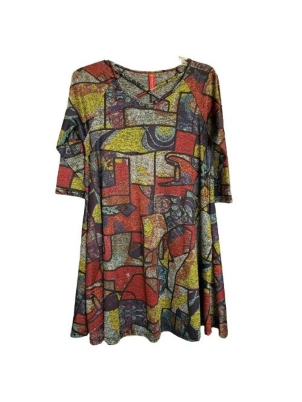 Urban Mango Womens S Tunic Dress Multicolor Abstract Artsey 3/4 Slv Lightweight